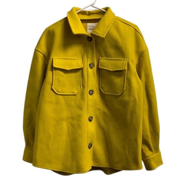 Avec Les Filles Women’s M Yellow Plaid Flannel Shirt Jacket Button Front Shacket - Picture 1 of 10